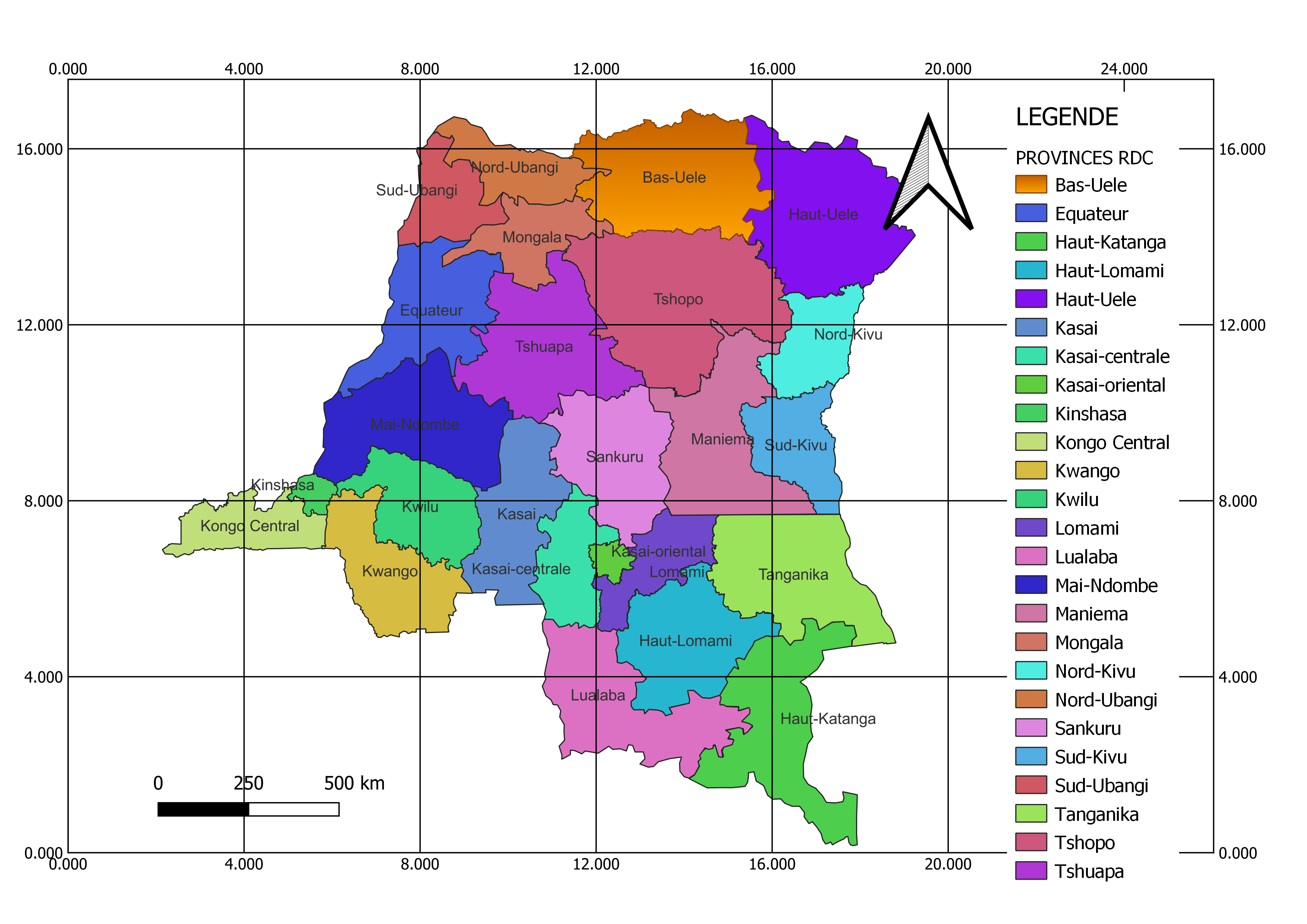 Carte 26 provinces RDC - Geoguys